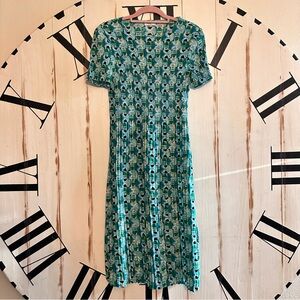 Retro Print Green Accordion Dress